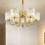 Contemporary Crystal Cylinder Ceiling Chandelier With Brass Pendant - 3/5/6 Heads 6 /