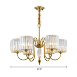 Contemporary Crystal Cylinder Ceiling Chandelier With Brass Pendant - 3/5/6 Heads