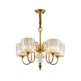 Contemporary Crystal Cylinder Ceiling Chandelier With Brass Pendant - 3/5/6 Heads