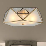 Traditional Geometric Curved Frosted Glass Panel Ceiling Flush Mount - 4/5 Lights Light In Brass For