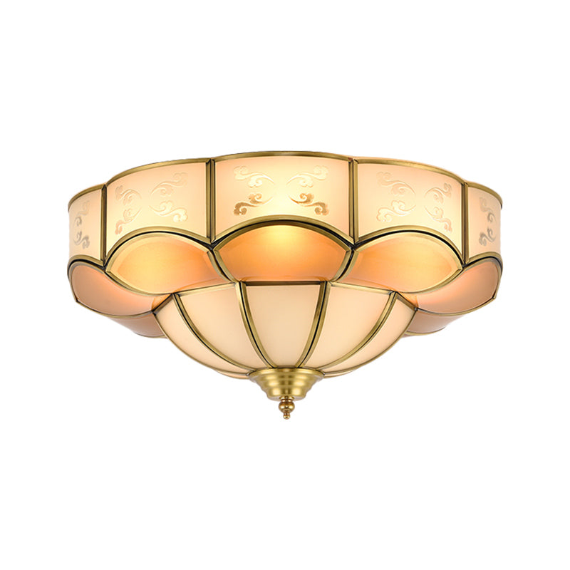 Vintage Flush Mount Lamp With Frosted Glass Panel & Multiple Light Options