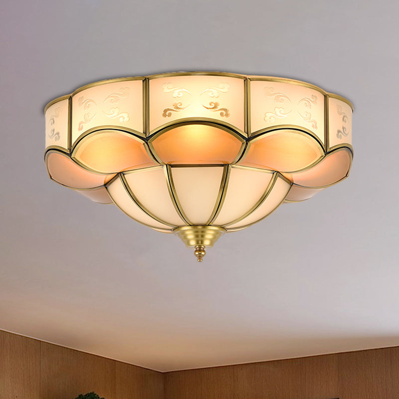 Vintage Flush Mount Lamp With Frosted Glass Panel & Multiple Light Options 4 / Brass