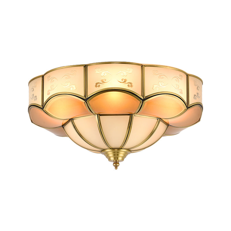 Vintage Flush Mount Lamp With Frosted Glass Panel & Multiple Light Options