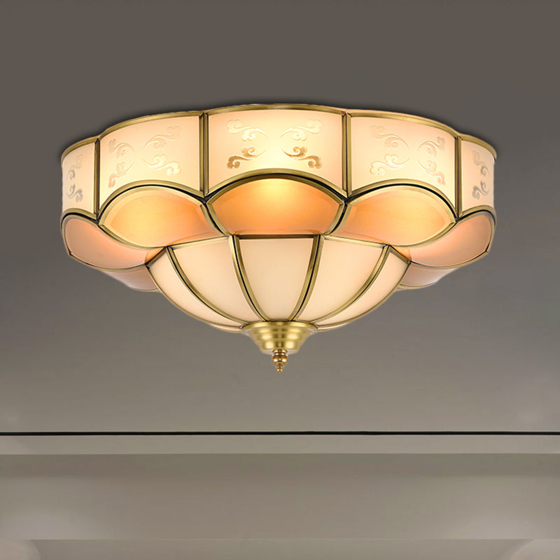 Vintage Flush Mount Lamp With Frosted Glass Panel & Multiple Light Options 6 / Brass