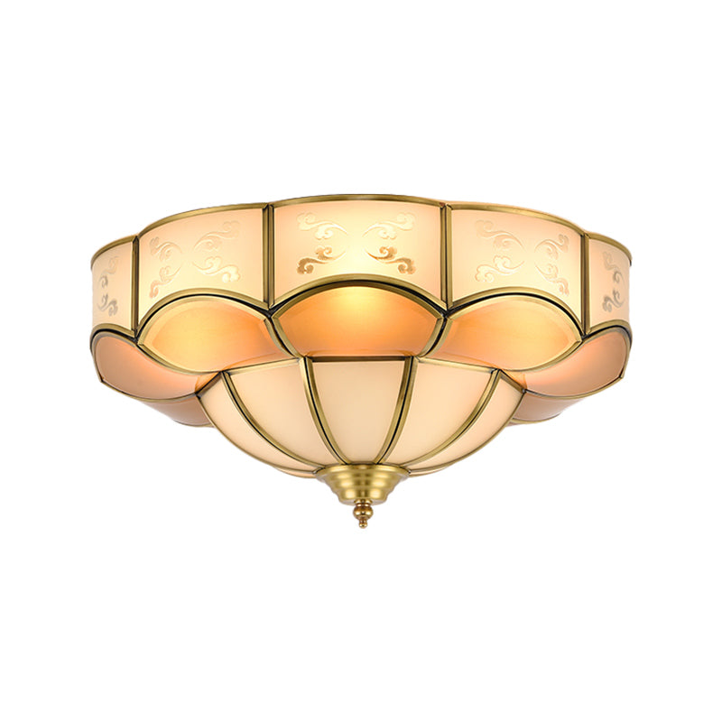 Vintage Flush Mount Lamp With Frosted Glass Panel & Multiple Light Options