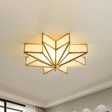 Classic Brass Star Flush Mount Fixture With Beveled Frosted Glass For Living Room Ceiling Light