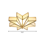 Classic Brass Star Flush Mount Fixture With Beveled Frosted Glass For Living Room Ceiling Light