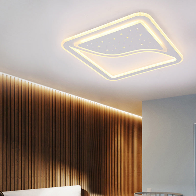 Modern White Led Ceiling Lamp With Curved Starry Sky Design Flush Lighting - 19/35.5 W Warm/White