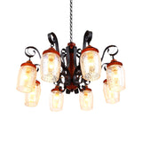 8-Light Dimple Glass Chandelier - Antiqued Black Curved Arm Ceiling Pendant For Living Room