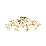 Semi Flush Mount Minimalism Blossom Ceiling Lamp With 12 White/Purple Glass Lights For Bedroom