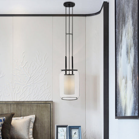 Modern Black Hanging Pendant Light With Clear Glass Shade For Bedroom