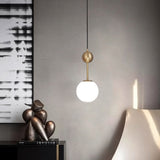 Simple Brass Hanging Pendant: Bedroom Suspension Light With Milk Glass Shade