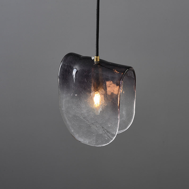 Modernist Brass Pendant Light For Restaurants - Curve Glass Water Ceiling Lighting 1 Bulb