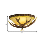 Traditional Bamboo Dome Flush Mount Lighting - Brown 3 Lights Ceiling Fixture (23.5/16.5/12.5 Wide)