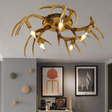Antler Shape 5-Bulb Resin Flush Mount Ceiling Lamp - Brown Semi Traditional Lighting