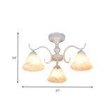 Frosted Glass Semi Flush Bedroom Ceiling Light In White - Traditional Bell Design 3/5/6 Lights