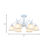 Frosted Glass Semi Flush Bedroom Ceiling Light In White - Traditional Bell Design 3/5/6 Lights