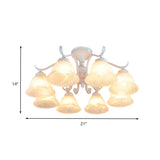Frosted Glass Semi Flush Bedroom Ceiling Light In White - Traditional Bell Design 3/5/6 Lights