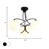 Traditional Milky Glass Semi Flush Ceiling Lamp - Black/White 3/5 Lights For Living Room