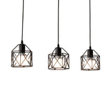 Metallic 3-Bulb Black Hexagon Pendant Light Farmhouse Style Kitchen Ceiling Fixture With Wire Cage