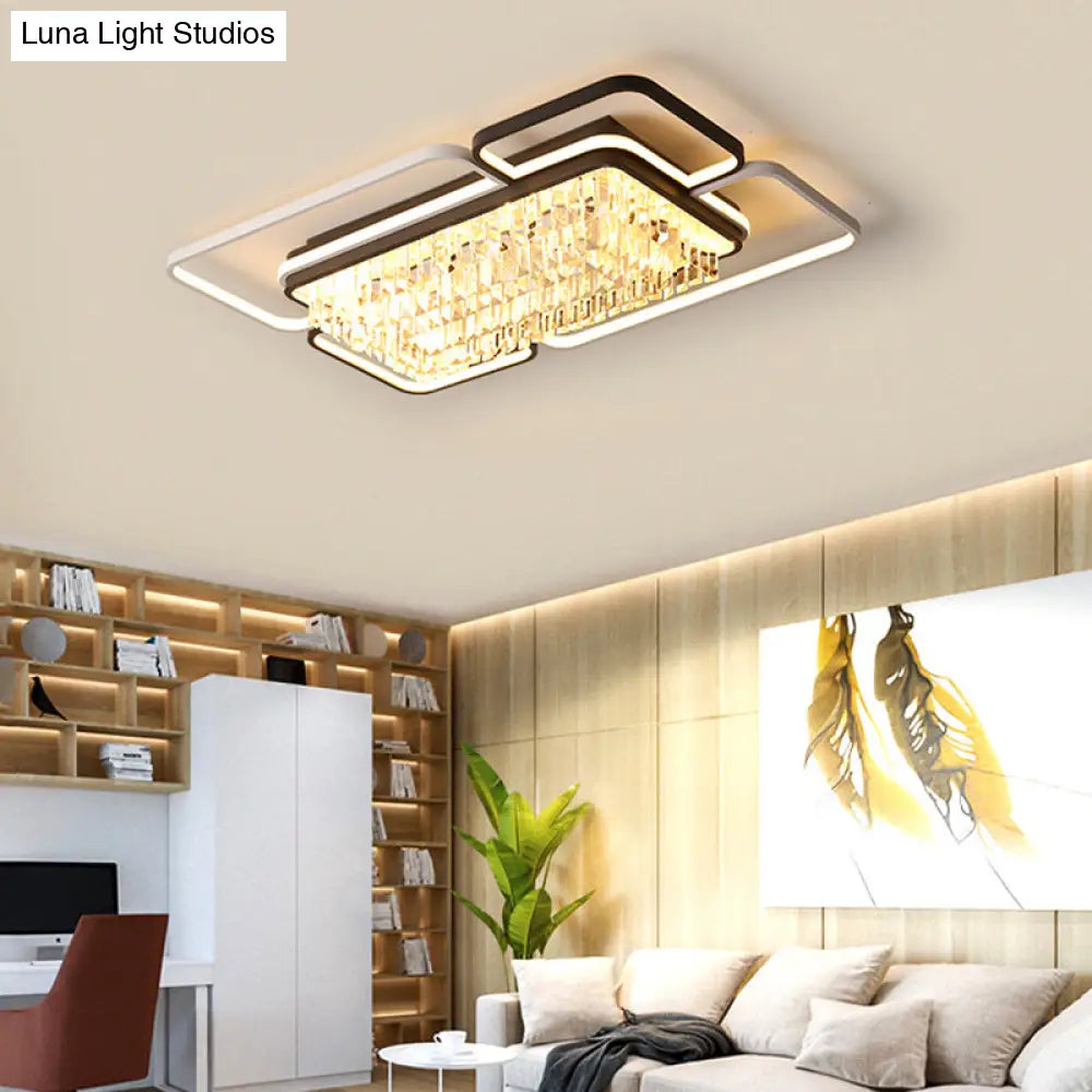 35.5’/41’ W Geometric Flush Mount Crystal Led Living Room Light - Black & White Stepless