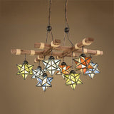 Rustic Stained Glass Pendant Chandelier With 6/8 Lights - Perfect For Restaurant Lighting