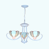 Modern Petal Chandelier: 3/6/8-Light Stained Glass Ceiling Light In Blue For Hallway - With Hanging