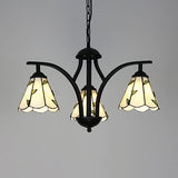 Rustic Blue/Green Leaf Design Hanging Light - 3-Light Chandelier With 16 Metal Chain Black Finish