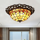 Mediterranean Shell Beaded Flush Light - Brass Flushmount With 3 Lights For Bedroom
