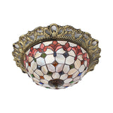 Mediterranean Shell Beaded Flush Light - Brass Flushmount With 3 Lights For Bedroom