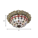 Mediterranean Shell Beaded Flush Light - Brass Flushmount With 3 Lights For Bedroom