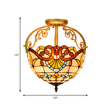 Mediterranean Petal Stained Glass Semi Flush Mount Ceiling Lamp 2 Lights Yellow/Brown/Blue - Ideal
