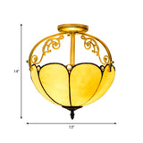 Yellow Tiffany Cut Glass Blossom Ceiling Semi Flush Light Fixture With 2 Lights For Corridor