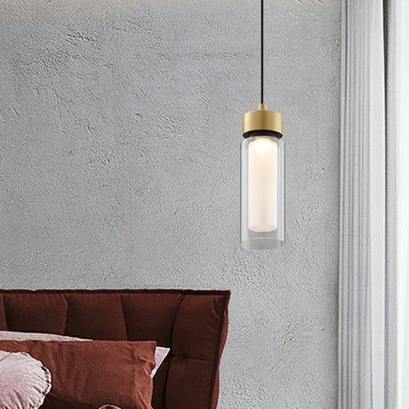 Sleek Simplicity: 1-Light Black & Gold Cylindrical Led Mini Pendant With Clear Glass Shade
