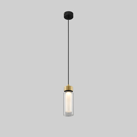 Sleek Simplicity: 1-Light Black & Gold Cylindrical Led Mini Pendant With Clear Glass Shade