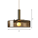Smoke Gray Glass Drum Pendant Light For Modern Living Rooms