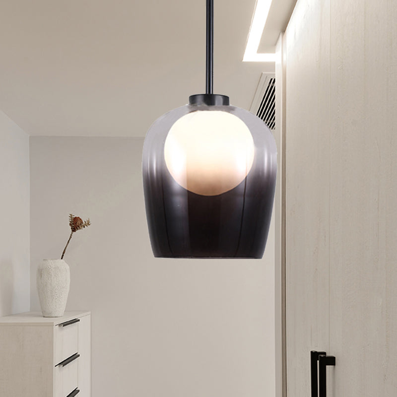Minimalist Smoke Gray Glass Dome Pendant Led Suspension Lamp For Bedroom - 1 Light White