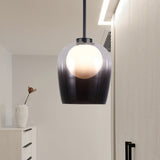 Minimalist Smoke Gray Glass Dome Pendant Led Suspension Lamp For Bedroom - 1 Light White