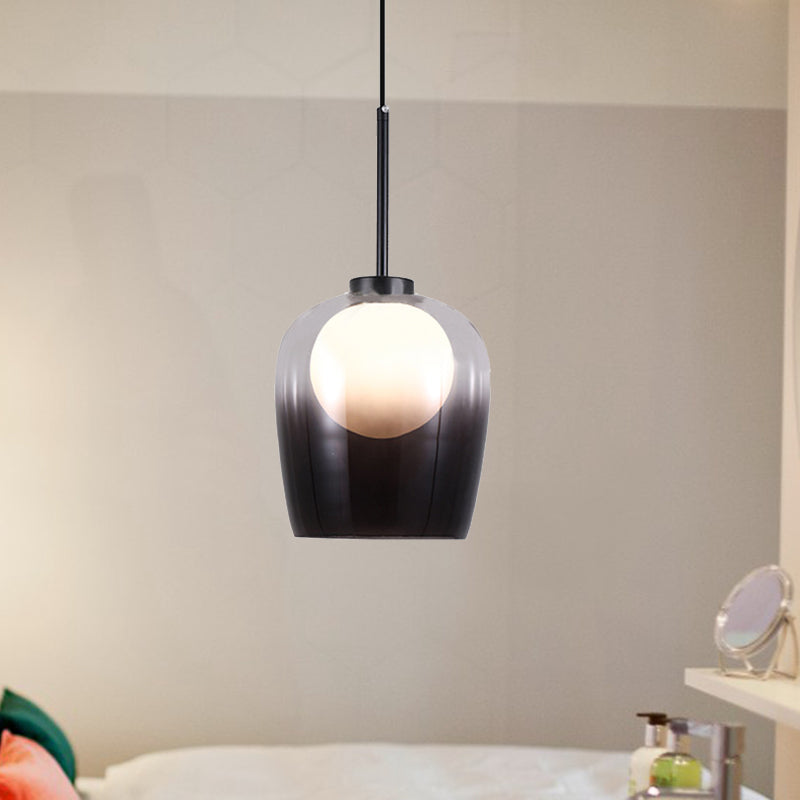 Minimalist Smoke Gray Glass Dome Pendant Led Suspension Lamp For Bedroom - 1 Light White