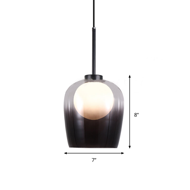 Minimalist Smoke Gray Glass Dome Pendant Led Suspension Lamp For Bedroom - 1 Light White