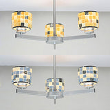 Mosaic Chandelier With Drum Shade - 3 Light Modern Pendant For Indoor Use In Blue/Yellow Ideal