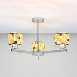 Mosaic Chandelier With Drum Shade - 3 Light Modern Pendant For Indoor Use In Blue/Yellow Ideal