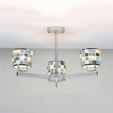 Mosaic Chandelier With Drum Shade - 3 Light Modern Pendant For Indoor Use In Blue/Yellow Ideal