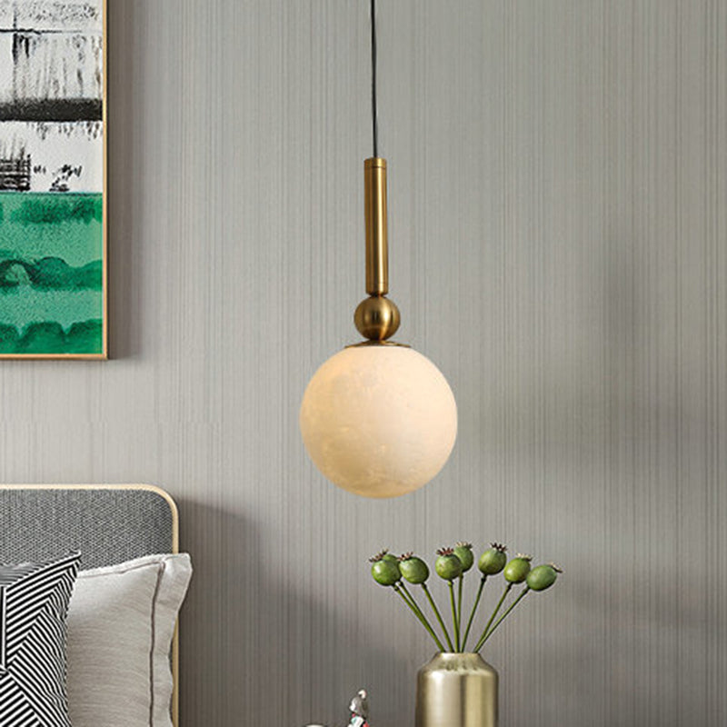 Opal Glass Orb Led Pendant Light - Simple Gold Fixture For Bedroom