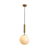 Opal Glass Orb Led Pendant Light - Simple Gold Fixture For Bedroom
