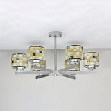 Blue/Yellow Mosaic Glass Ceiling Light With 6 Chrome Finish Hanging Bulbs