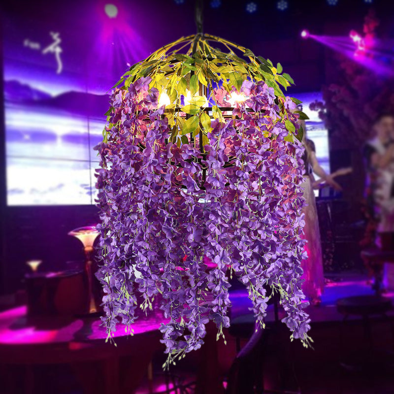 Metal Dome Pendant Chandelier With Pink/Purple Shades & Plant Design - 4/5 Heads 18/21.5 Wide Purple