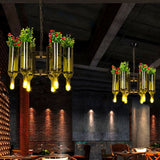 Industrial Chandelier Pendant Light - Metal Green Radial 6-Head Fixture With Plant Design