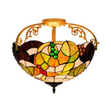 Tiffany Cut Glass Semi-Flush Ceiling Light With Brass Finish For Bedrooms - 2/3 Lights 3 /