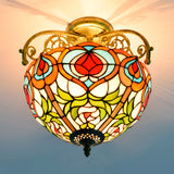 Red Cut Glass Petal Semi Flush Ceiling Lamp For Bedroom 2/3 Lights